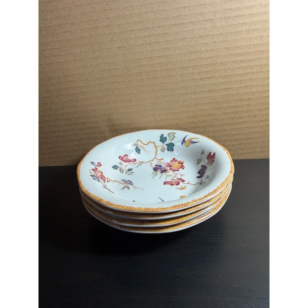 Wedgwood Devon Rose Georgetown Chinoiserie Fruit Bowls Set of 4 Floral Bird 6